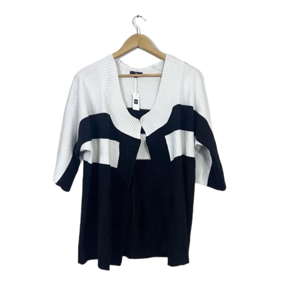 Gap Wool Drape Open Front Cardigan Sz Medium Black White Striped Western Cozy